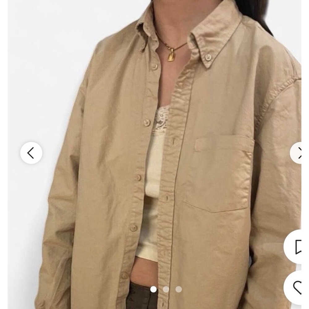 Brandy Melville Womens Beige Long Sleeve Button Down Tan Shirt One Size - Picture 2 of 6